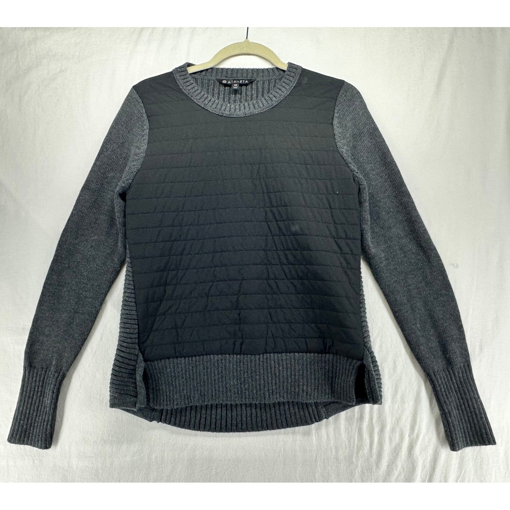 Athleta Empire Falls Womens Gray Quilted Hybrid Merino Wool Blend Sweater XS
